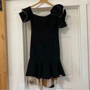 Paula Richi Couture Black And Gold Ruffle Midi Dress